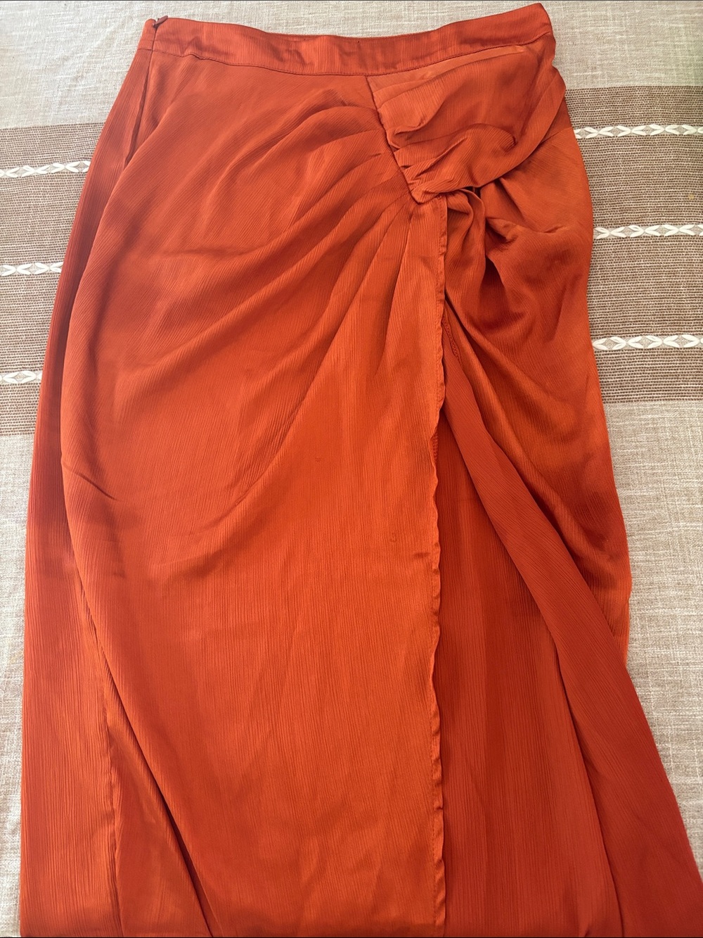 Women's Rust Orange Draped Midi Skirt